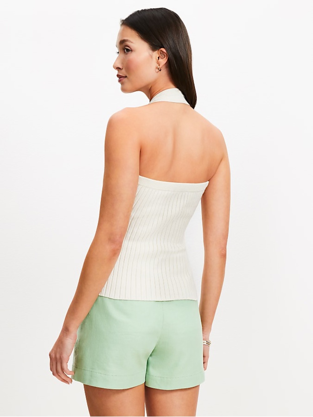 LOFT Cream Ribbed V-Neck Halter Knit Tank - Picture 2 of 9